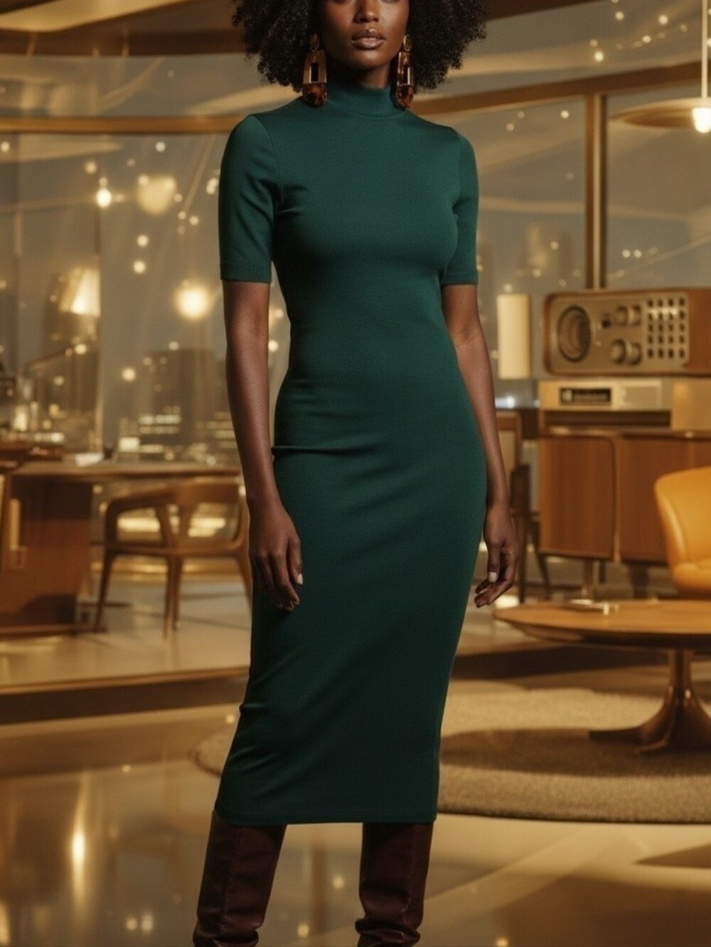 H&M Elegant Forest Green Bodycon Dress with Zippered Back Slit
